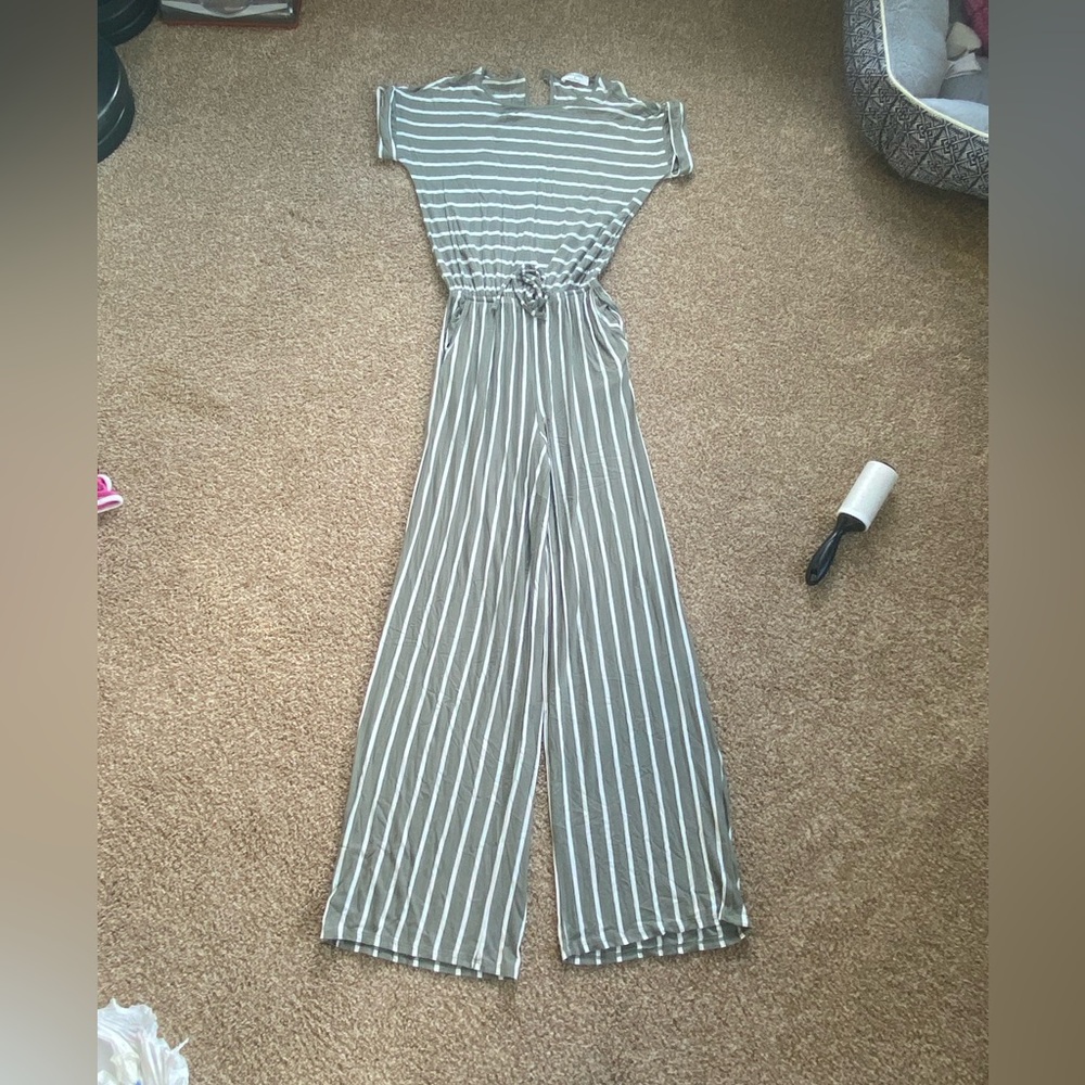 Womens Zenana Green Striped Jumpsuit size small